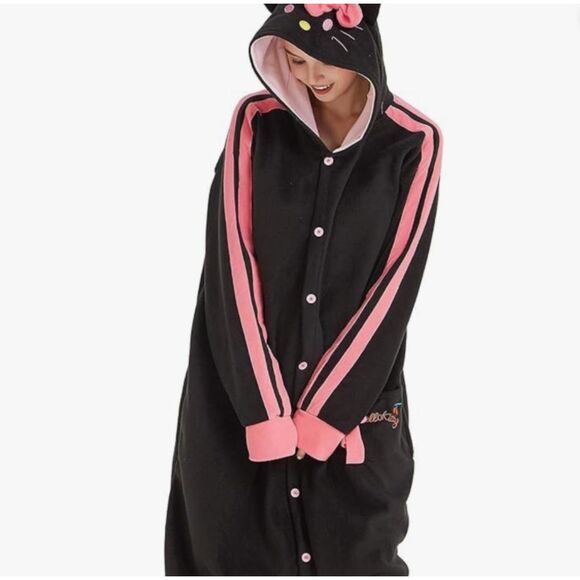 Hello Kitty Onesie Hooded Sz Small Anime Cosplay Bow Detail Comfy Pijama Lounge - Picture 1 of 12